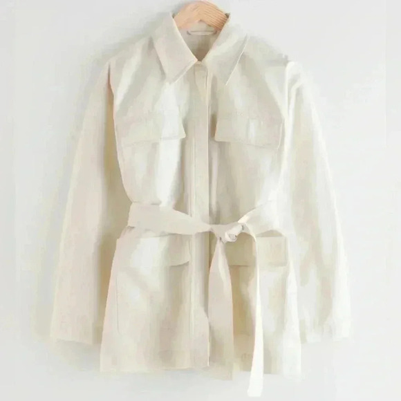 NWT & Other Stories Ivory Belted Cotton Jacket 100% Cotton Oversized Size S - Picture 1 of 13